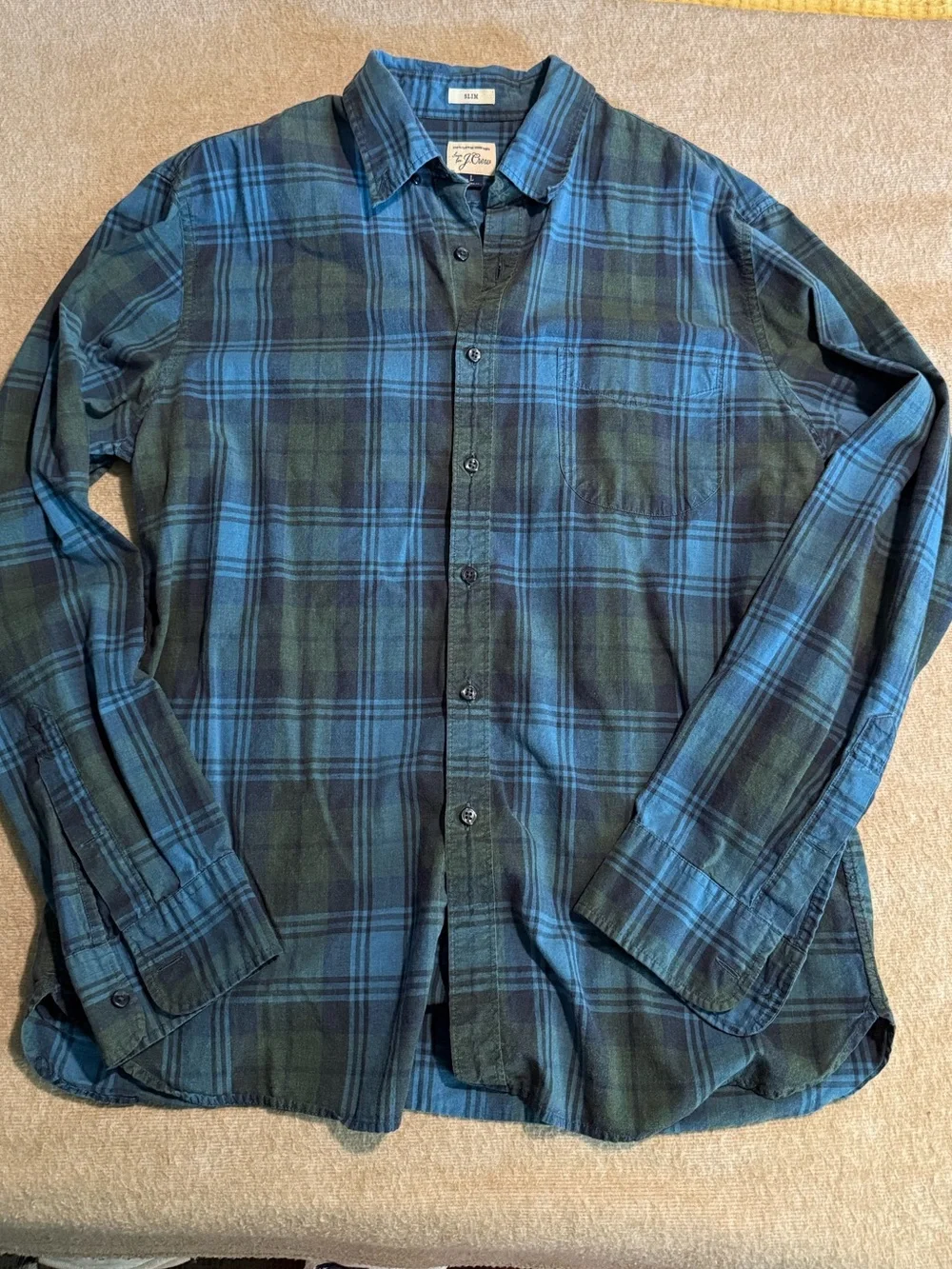J.Crew Slim Fit Blue Green Plaid Button Down Shirt Large